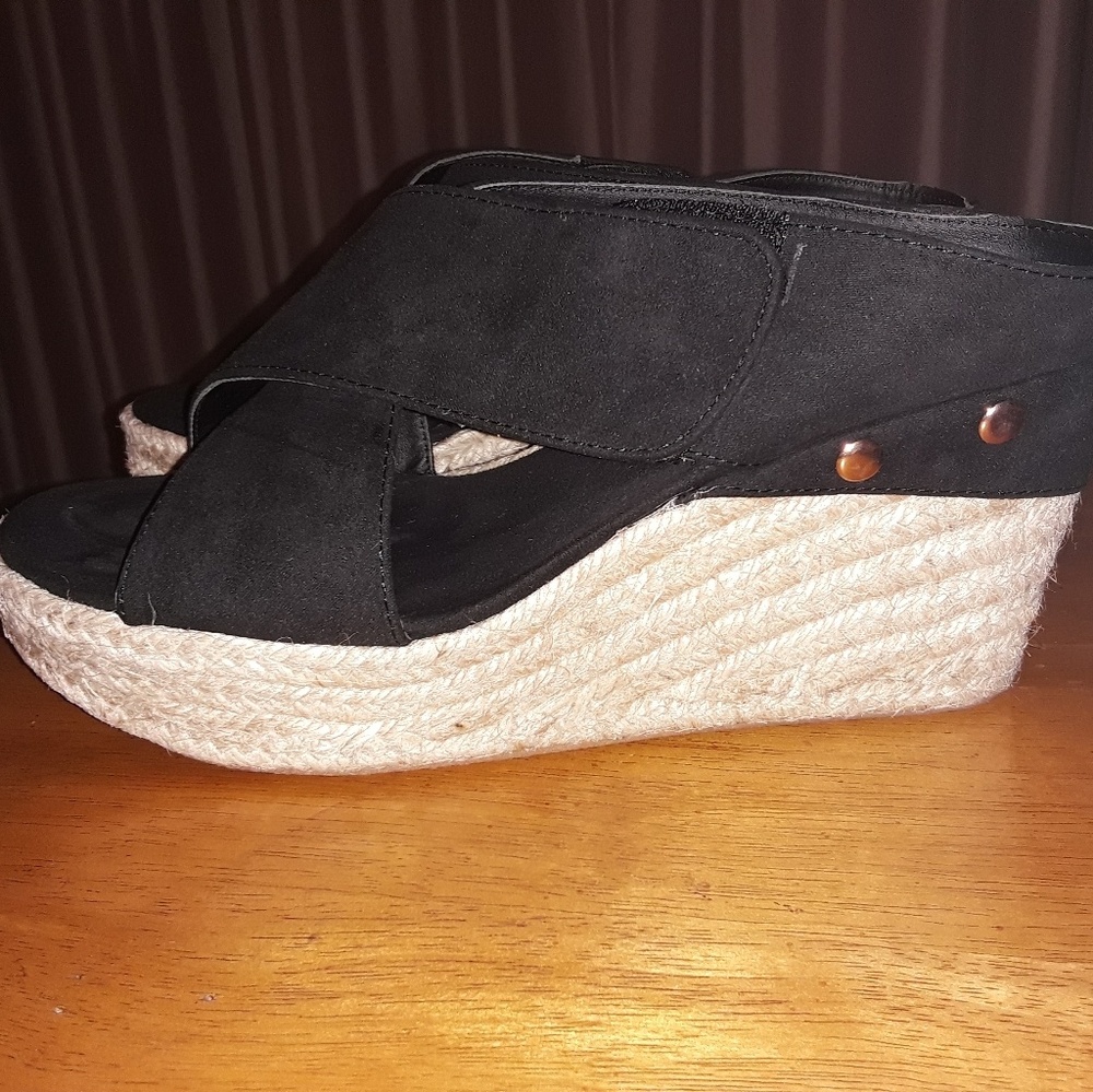 Justfab Stelina black wedge sandal.